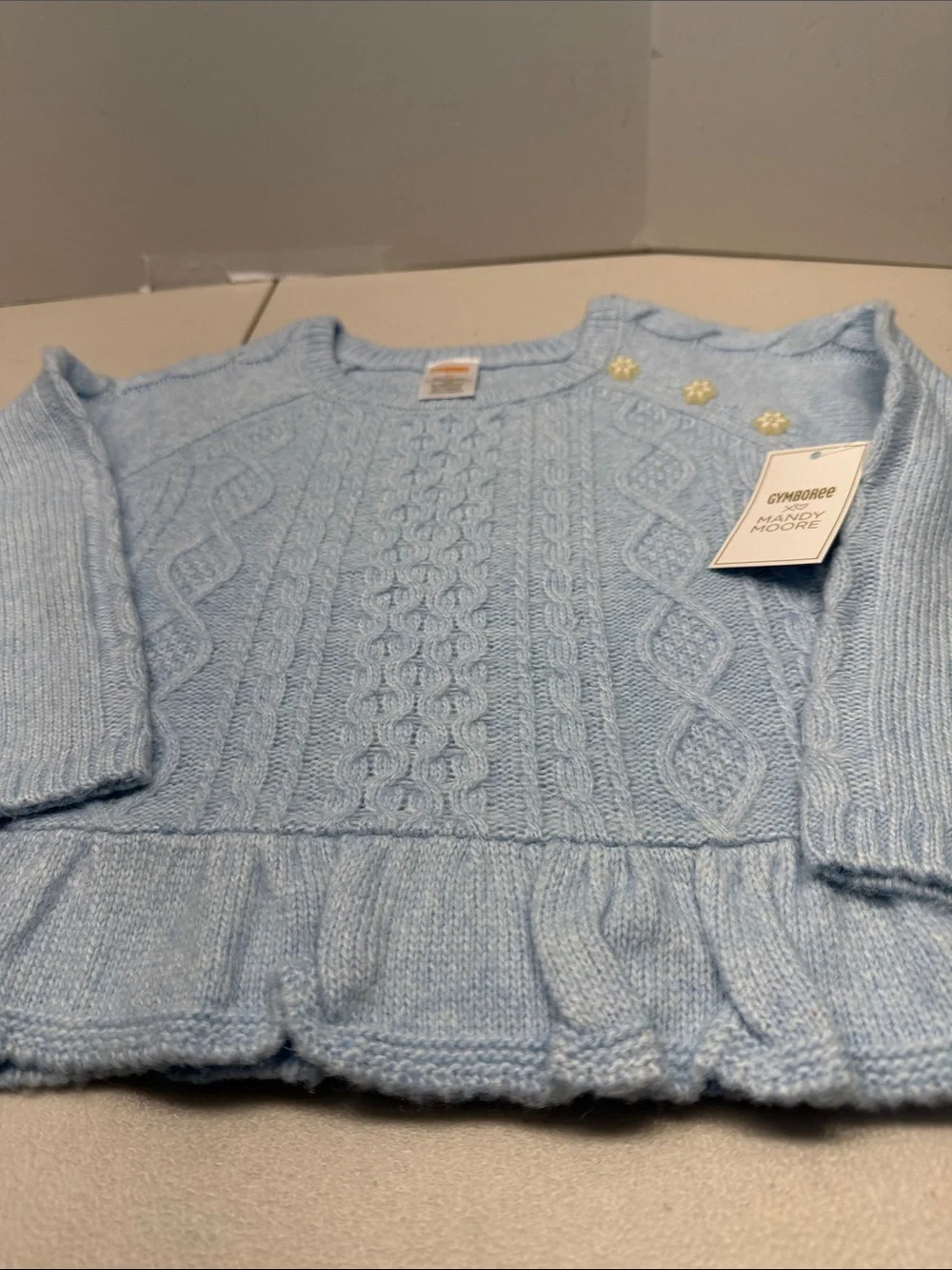 Gymboree Baby Blue Cable Knit Ruffle Hem Sweater. NWT, size 3T